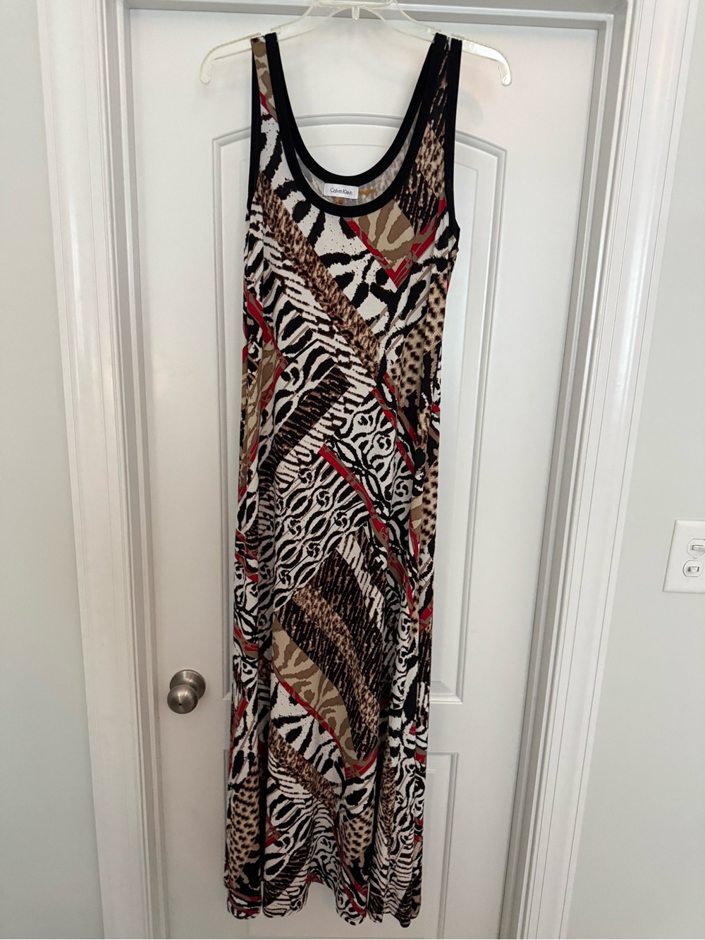 Calvin Klein Black, Brown & Red Animal-Print Maxi Dress